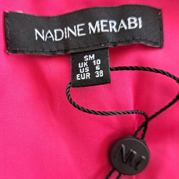 NADINE MERABI Hot Pink Evie Sequin Feather Trim Mini Dress Sz 6 Small Prom - Picture 9 of 16